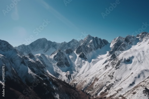 mountains cover with snow and clear blue sky. Generative AI