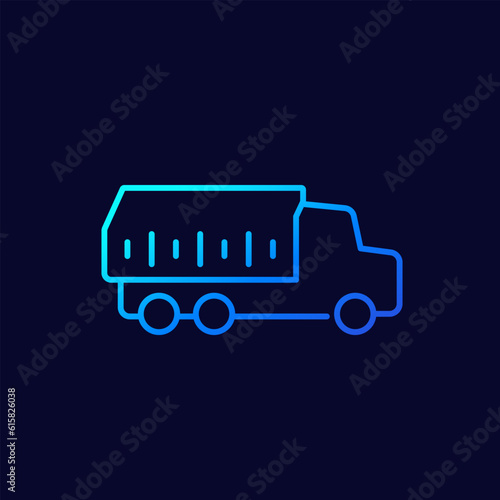 tipper or dumper truck line vector icon
