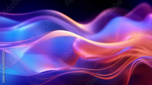 abstract blue violet yellow neon background, unfocused curvy glowing lines, colorful fantastic wallpaper - AI generated.