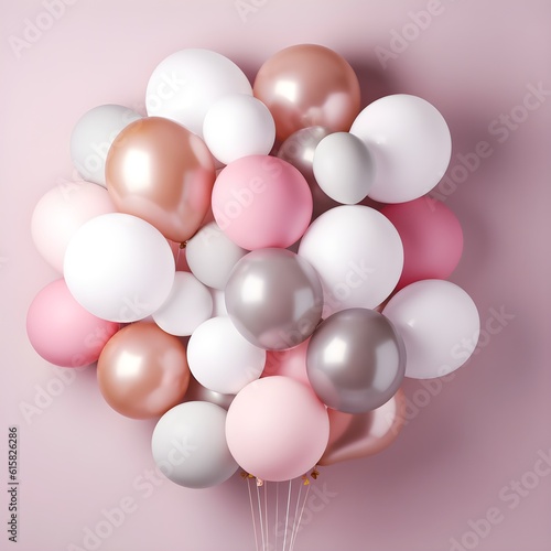 Pastel Balloons background, Soft Light Pink , White and Pastel Balloons isolated on Pink background