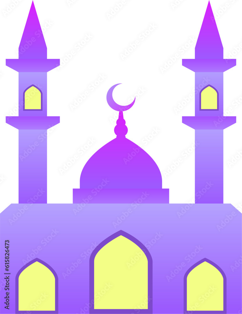 Mosque vector illustration. Shiny mosque icon for sign and symbol of muslim worship place. Mosque gradient icon of islam religion and muslim faith. Place of muslim to pray Mosque vector illustration. Shiny mosque icon for sign and symbol of muslim worship place. Mosque gradient icon of islam religion and muslim faith. Place of muslim to pray
