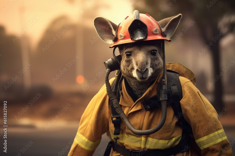 kangaroo as a firefighter, fantasy illustration, generated with ai