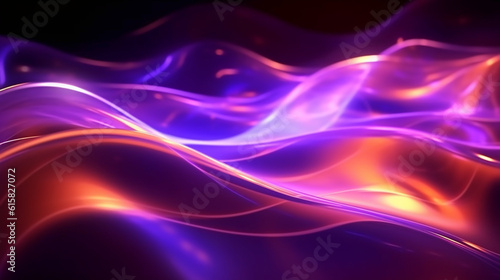abstract violet yellow neon background, unfocused curvy glowing lines, colorful fantastic wallpaper - AI generated.