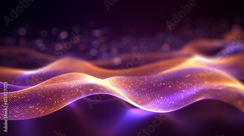 abstract violet yellow neon background, unfocused curvy glowing lines, colorful fantastic wallpaper - AI generated.