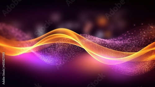 abstract violet yellow neon background, unfocused curvy glowing lines, colorful fantastic wallpaper - AI generated.