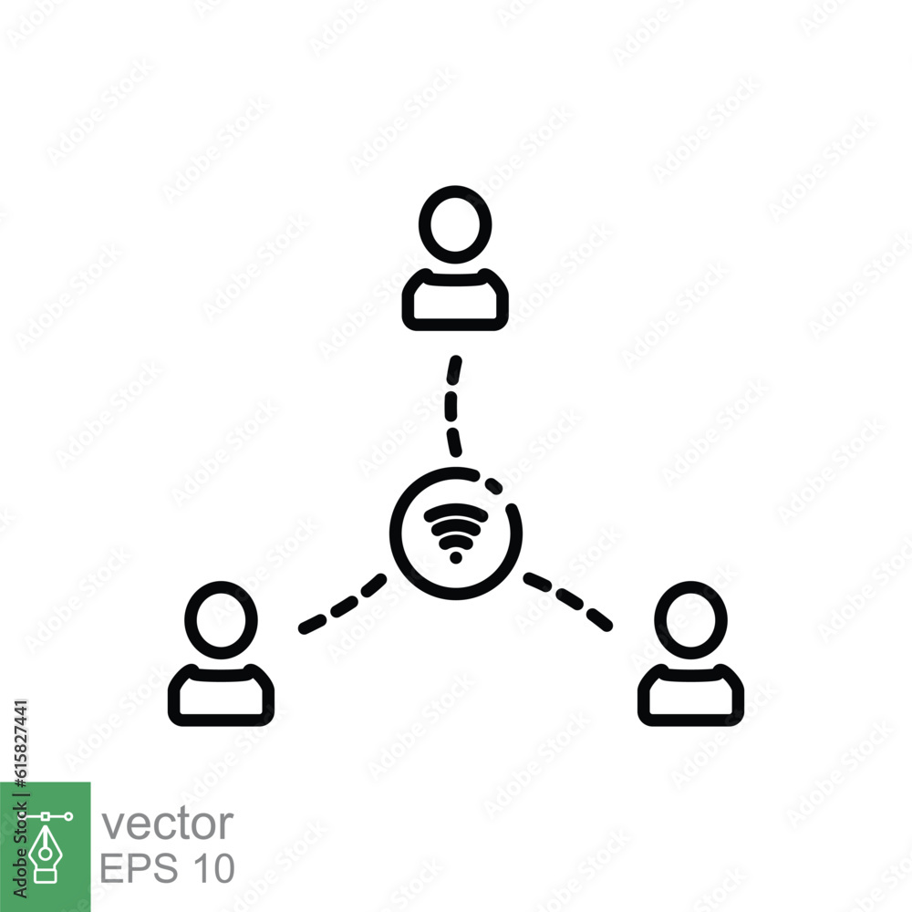 People connection icon. Simple outline style. Three people linked by line, online team, technology concept. Thin line symbol. Vector illustration isolated on white background. EPS 10. People connection icon. Simple outline style. Three people linked by line, online team, technology concept. Thin line symbol. Vector illustration isolated on white background. EPS 10.
