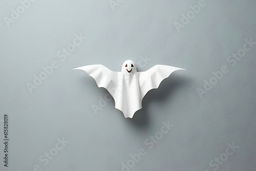 black and white,   white goast Bat on gray background.  Halloween concept, copy space