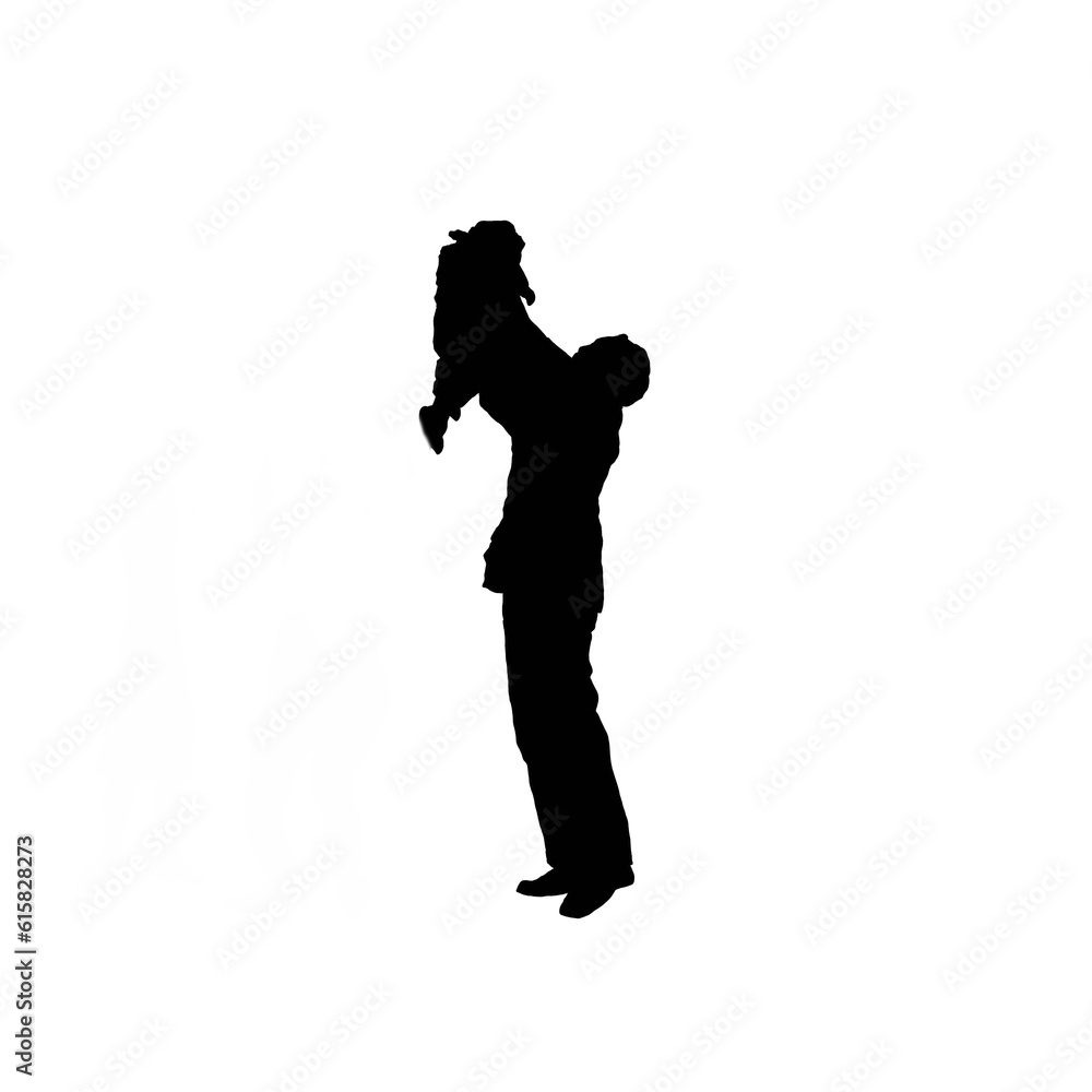Father's day icon in black and white. Father and the baby. Father and the baby silhouette. Black and white father and the baby illustration.