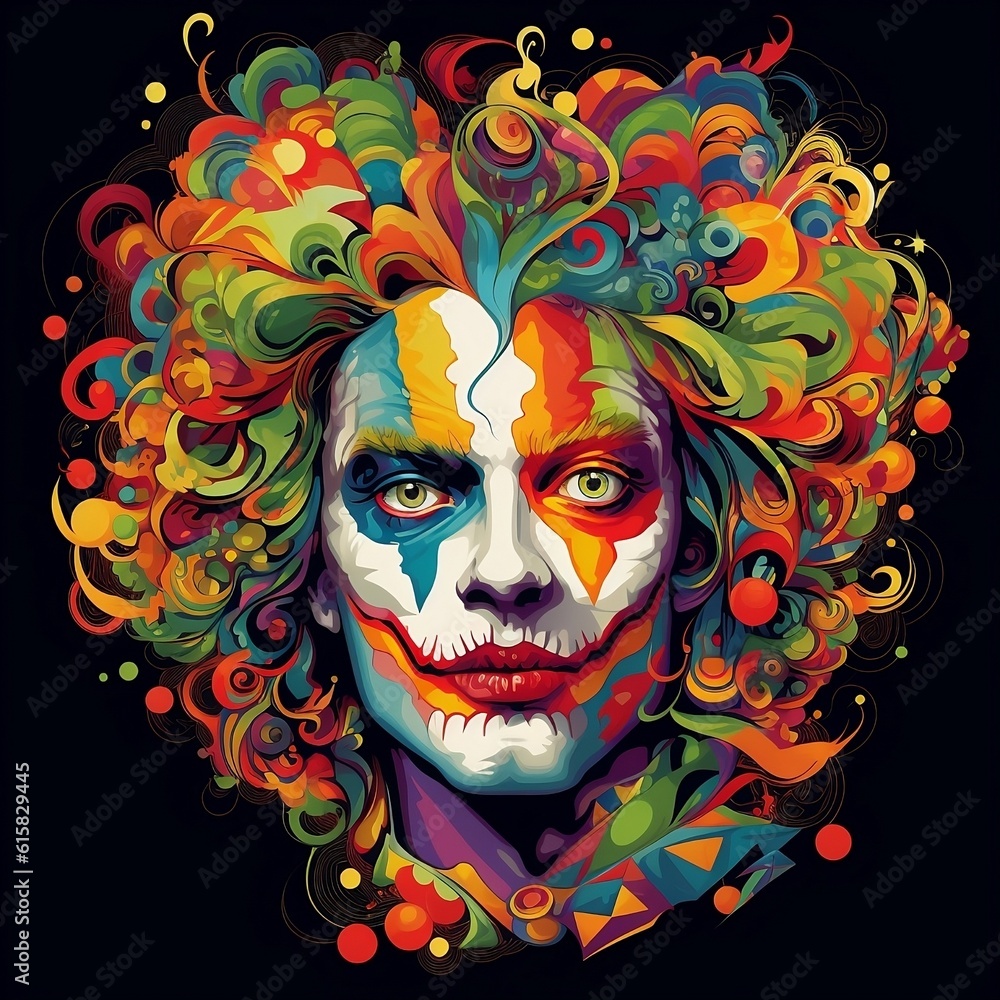 Psychedelic art joker  face portrait image 