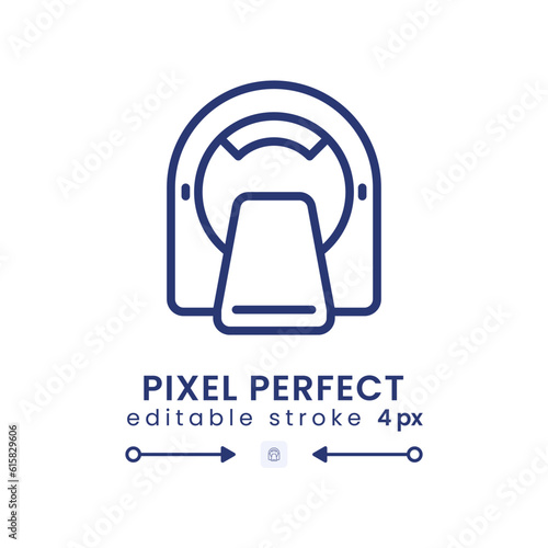 MRI machine linear desktop icon. Brain scanning. Medical equipment. Magnetic resonance imaging. Pixel perfect, outline 4px. GUI, UX design. Isolated user interface element for website. Editable stroke