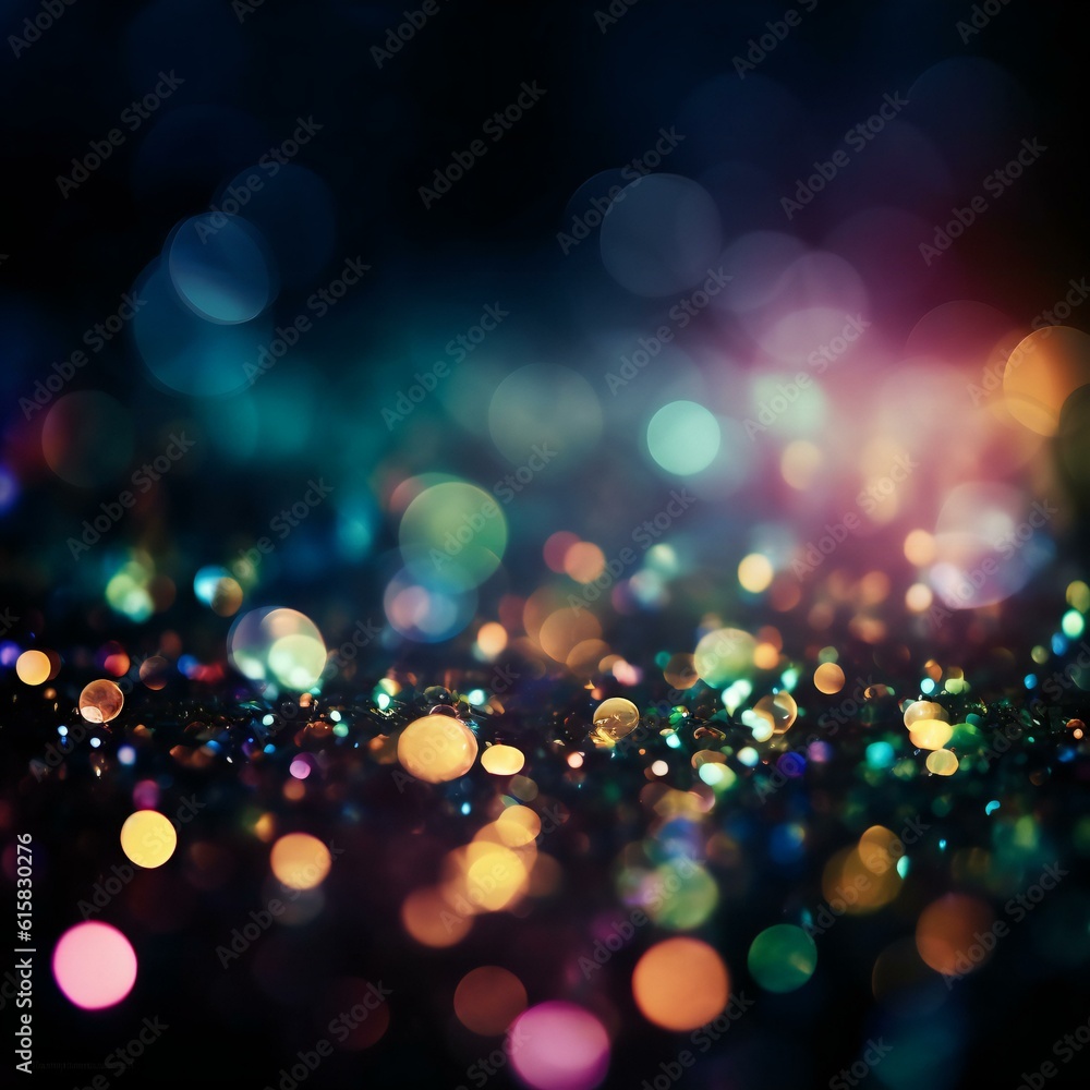 Colorful bokeh on black background. Generative AI.