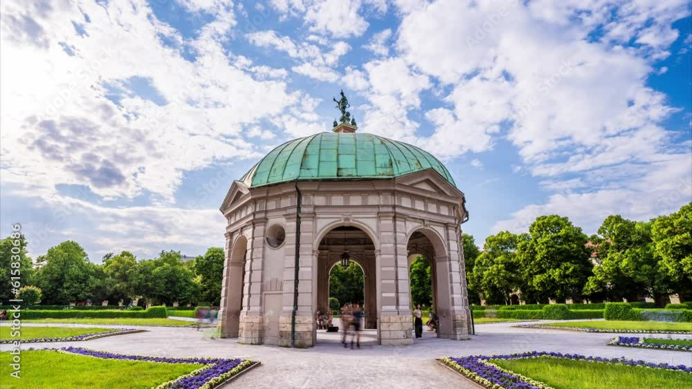 Timelapse Video of the Diana pavilion in the Hofgarten (Court Garden) on a beautiful summer day. Munich, Germany. Timelapse Video of the Diana pavilion in the Hofgarten (Court Garden) on a beautiful summer day. Munich, Germany.