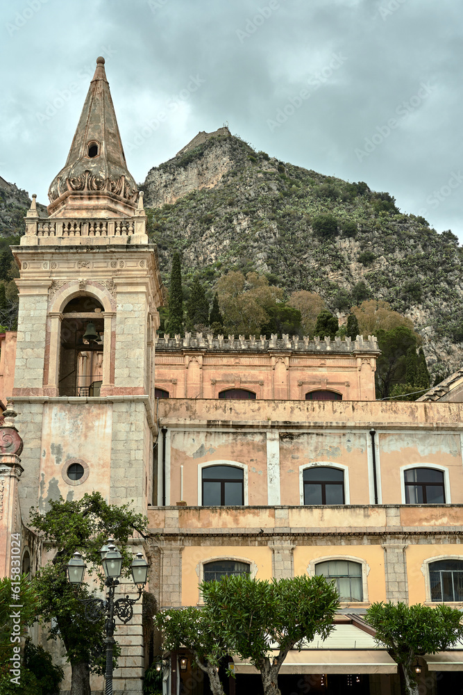 Baroque facade of Chiesa di San Giuseppe in the city of Taormina, Sicily island