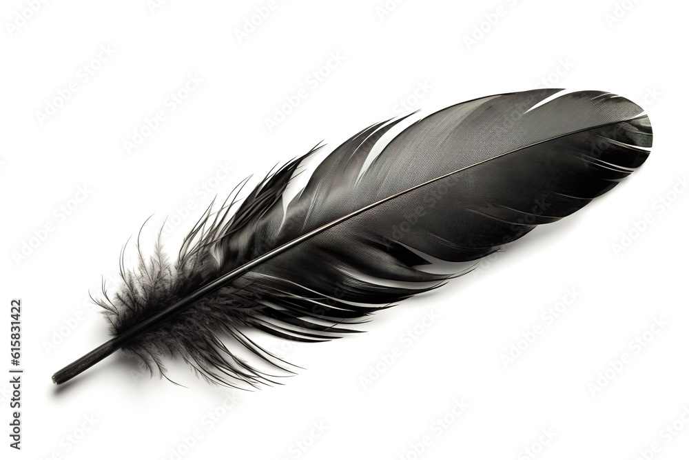 Image of black feather on white background. Illustration, Generative AI. Image of black feather on white background. Illustration, Generative AI.