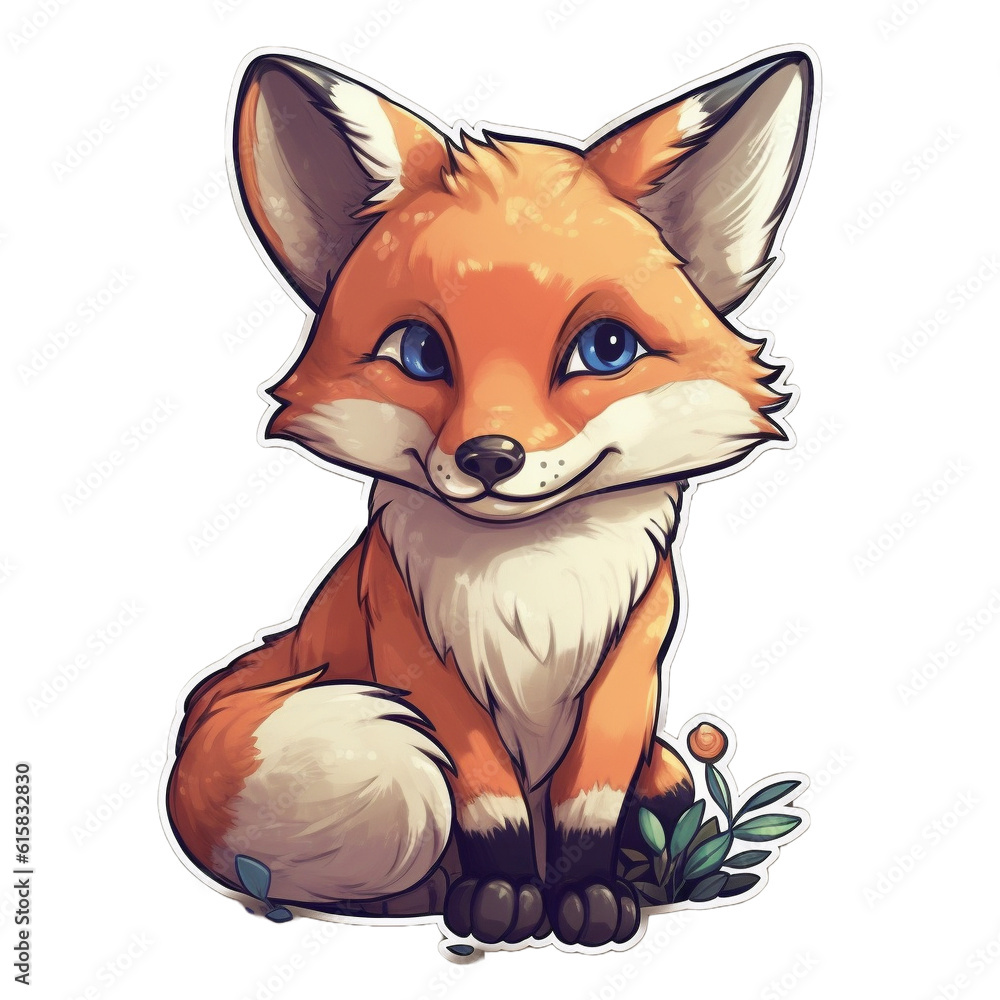 fox character sticker, Generative AI fox character sticker, Generative AI