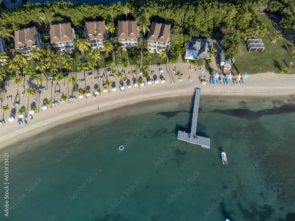 Fototapeta premium Aerial drone panorama of the white beaches of Antigua island in the Caribbean sea