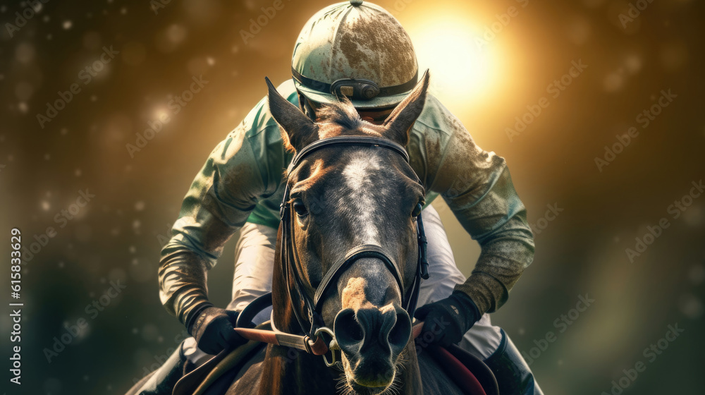 Fototapeta premium Jockeys riding horses in a race