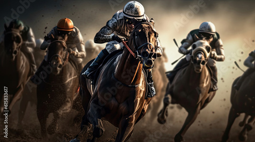 Jockeys riding horses in a race © didiksaputra