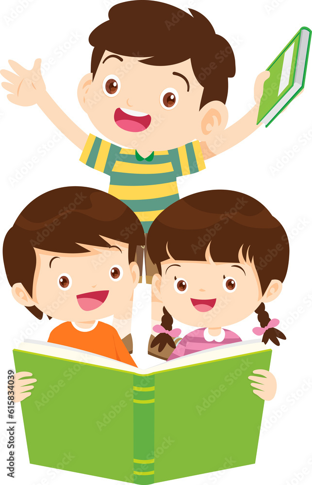 student reading book.Boy and girls learning or studying student reading book.Boy and girls learning or studying