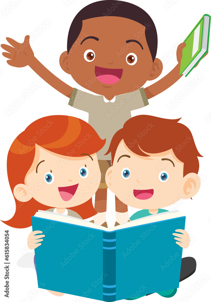 student reading book.Boy and girls learning or studying student reading book.Boy and girls learning or studying