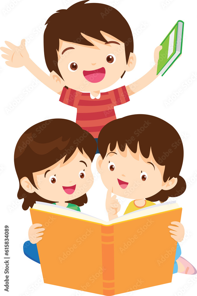 student reading book.Boy and girls learning or studying student reading book.Boy and girls learning or studying