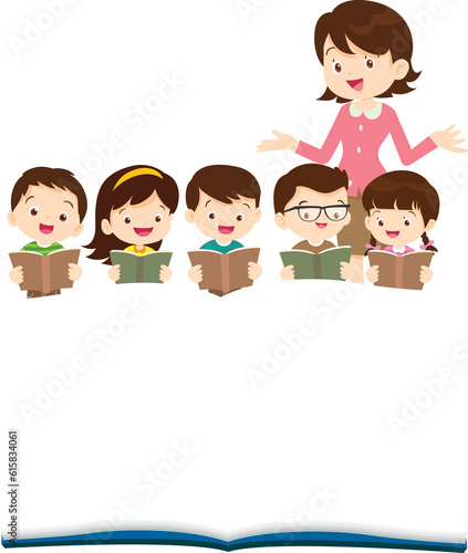 student reading book.Boy and girls learning or studying