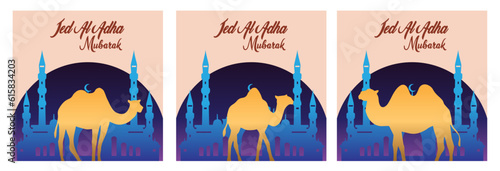 vector image package for Eid al-Adha in the form of a camel in various poses
