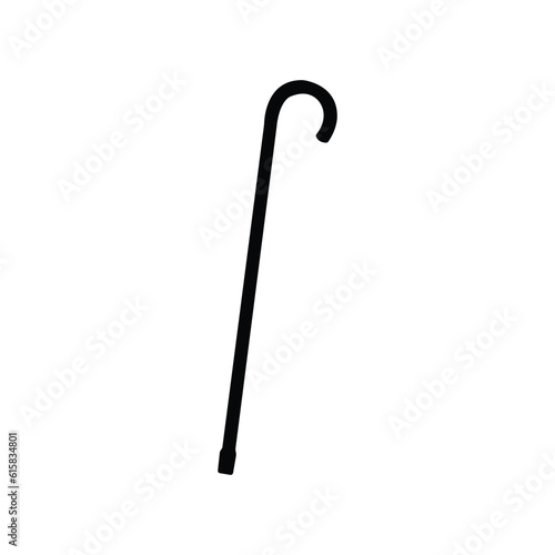 Wooden cane on white background. Walking stick. Silhouette vector design.