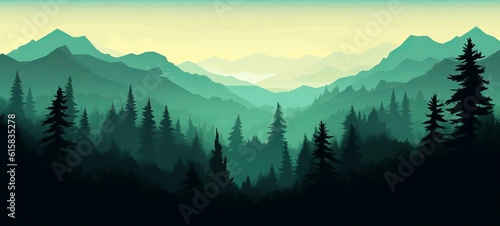 Obraz na płótnie Landscape forest mountains nature adventure travel background panorama - Illustr