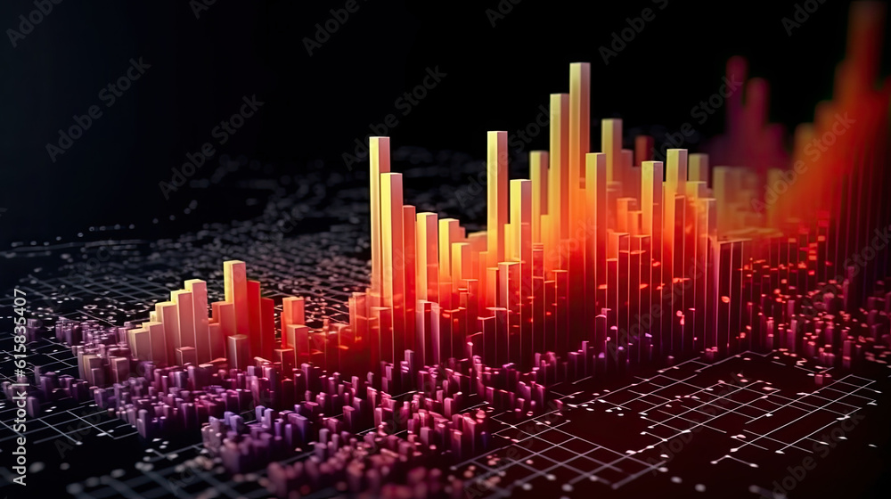 Infographic with graph and chart on abstract 3d background, isometric image with charts and graphs