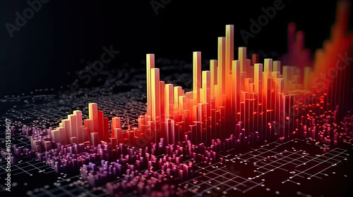 Infographic with graph and chart on abstract 3d background  isometric image with charts and graphs
