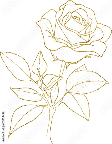Fotografie, Obraz Rose Gold Glitter Flower Line Drawing Silhouette