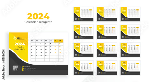Calendar 2024 planner corporate template design set. template for annual calendar 2024. Week starts on Sunday