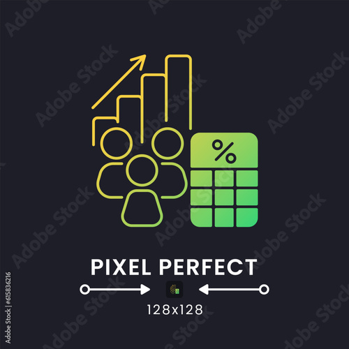 Dividends Tax yellow solid gradient desktop icon on black. Taxable earnings. Shareholder payment levy. Pixel perfect 128x128, outline 2px. Glyph pictogram for dark mode. Isolated vector image