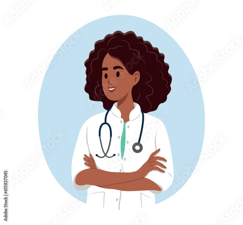 Avatar of a smiling black female doctor, medical worker.