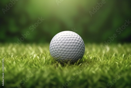 Golf ball on the green grass background. AI generative.