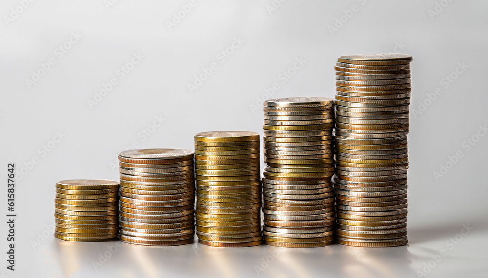 Stacked coins on white background. Investment concept Stacked coins on white background. Investment concept