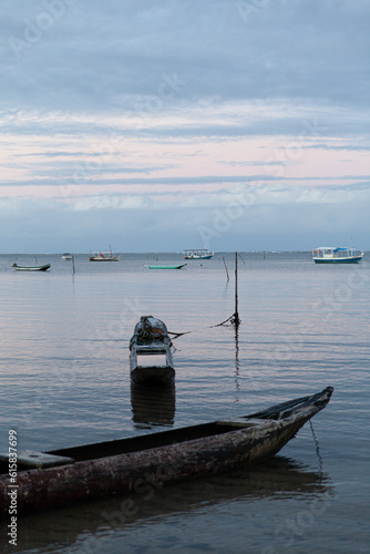 Rustic canoe at the sunset at Moreré, Bahia, Brazil