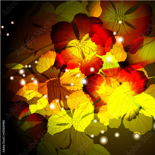 Abstract glowing red and yellow flowers background