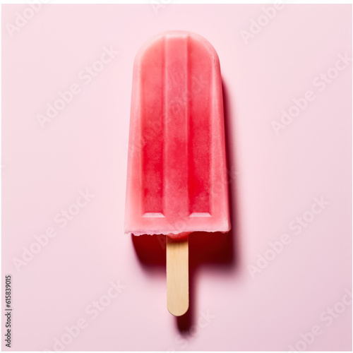 Cherry red popsicle ice cream isolated on pink background, generative AI photo