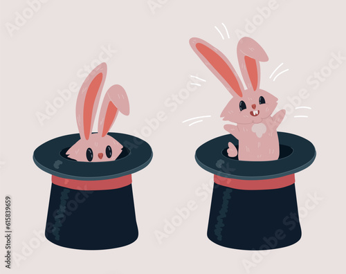 Vector illustration of rabbit in magic hat.