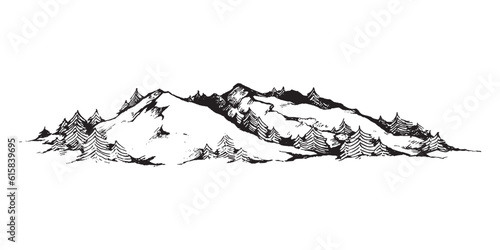 Hand drawn mountains illustration, mountain design, peak design, tattoo, everest, mountains background