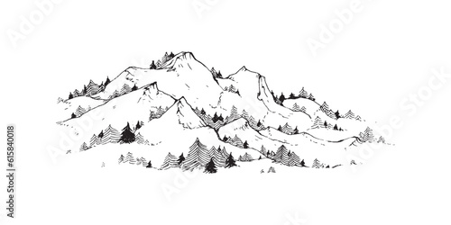 Hand drawn mountains illustration, mountain design, peak design, tattoo, everest, mountains background