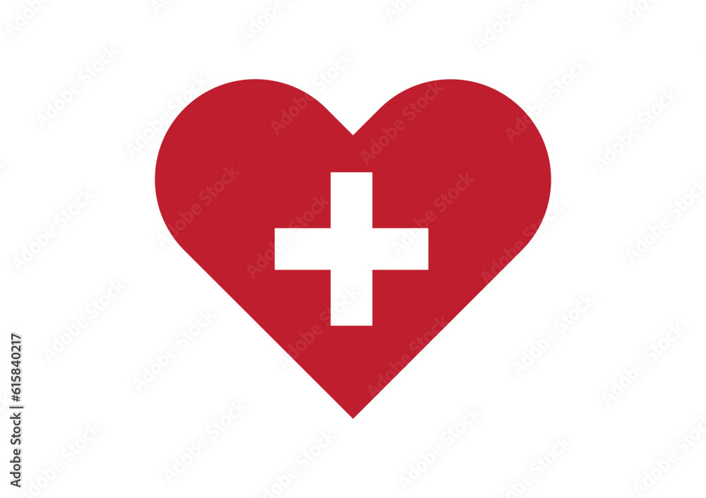 symbol for hospital red heart white cross inside vector graphics. First aid icon in a heart outline. symbol for hospital red heart white cross inside vector graphics. First aid icon in a heart outline.