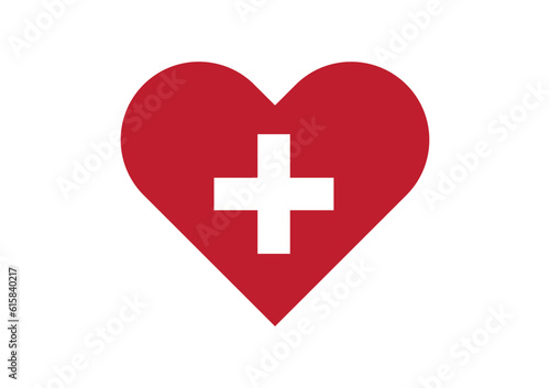 symbol for hospital red heart white cross inside vector graphics. First aid icon in a heart outline.