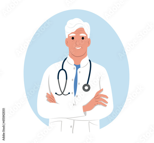 Avatar of a smiling elderly man doctor, medical worker.