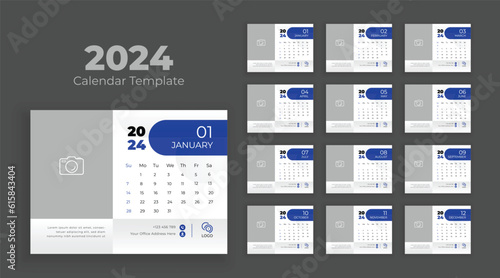 Calendar template for 2024 year. Calendar 2024 planner corporate template design set. Week starts on Sunday