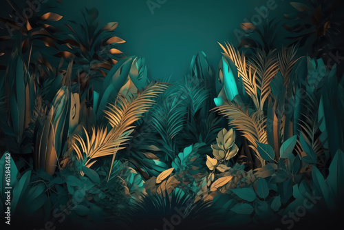 Abstract jungle leaves background, generative AI © Kien