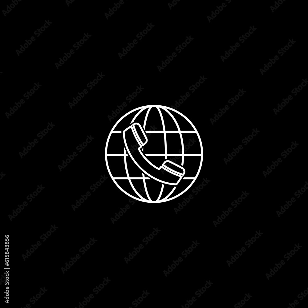 Telephone icon illustration with earth isolated on black background Telephone icon illustration with earth isolated on black background