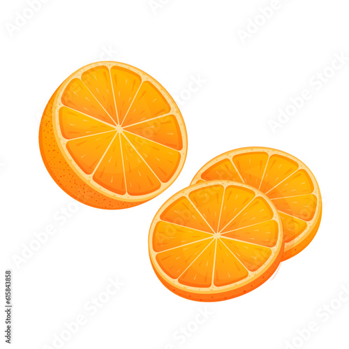 Half an orange and orange slices, vector illustration